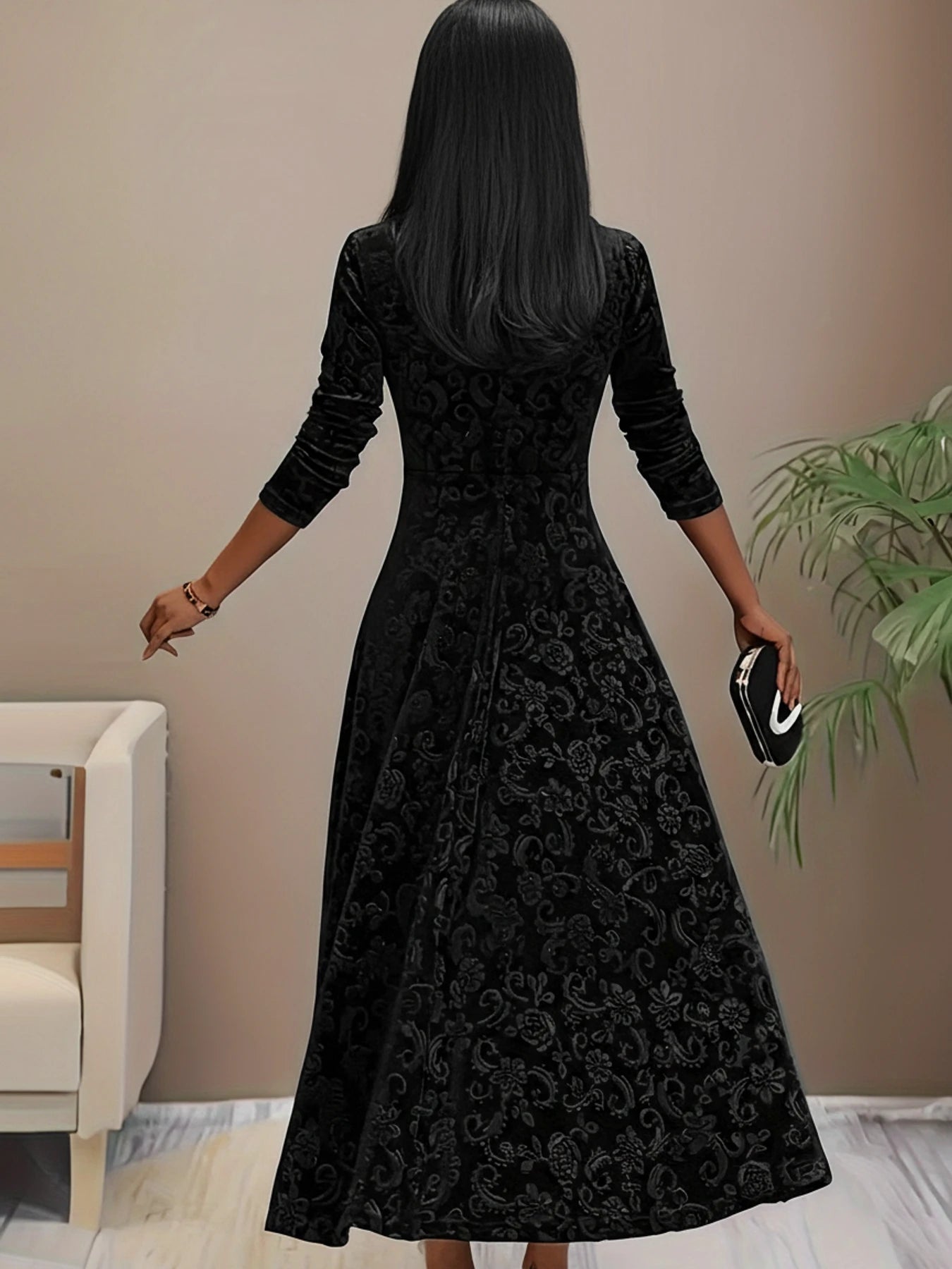 Women's Long Sleeve A-Line Midi Dress