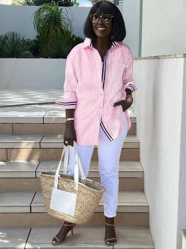 Women's Long Sleeve Striped Blouse