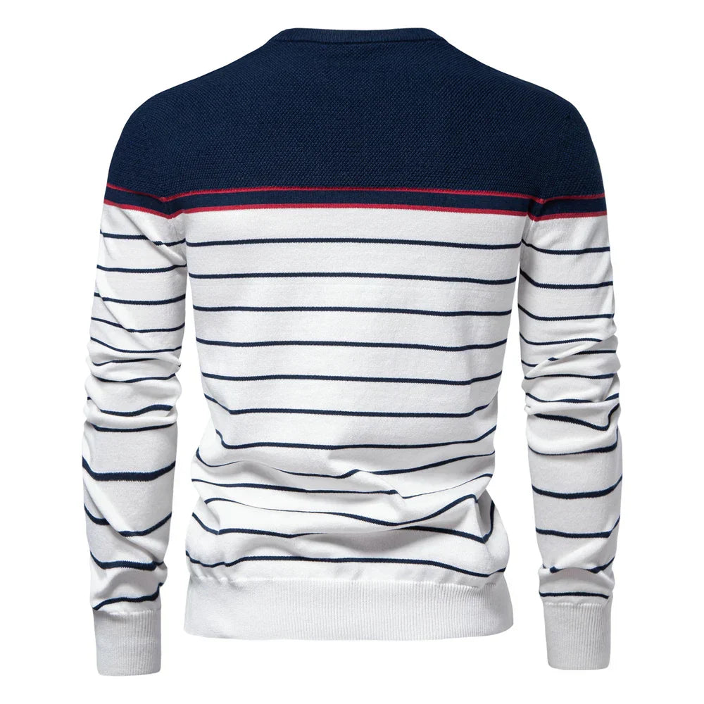 Image of Caleb | Men's Striped Crew Neck Pullover Sweater
