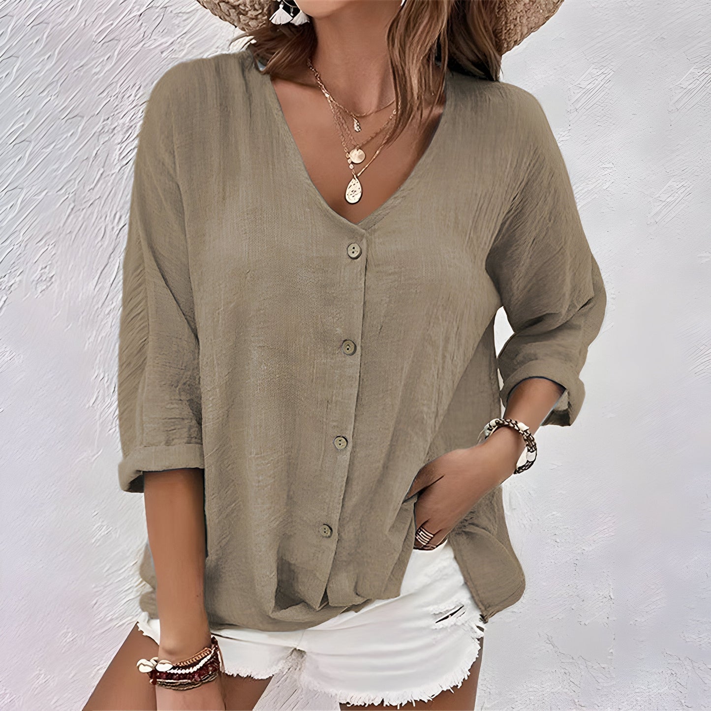 Image of Christina | Women's V-Neck Button-Down Blouse