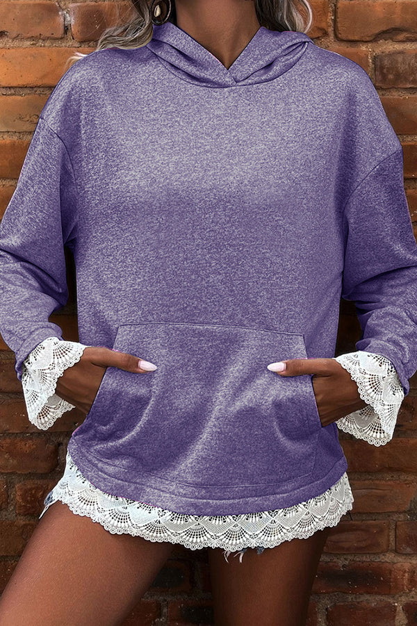 Image of Clara | Women's Long Sleeve Lace Trim Pullover Hoodie