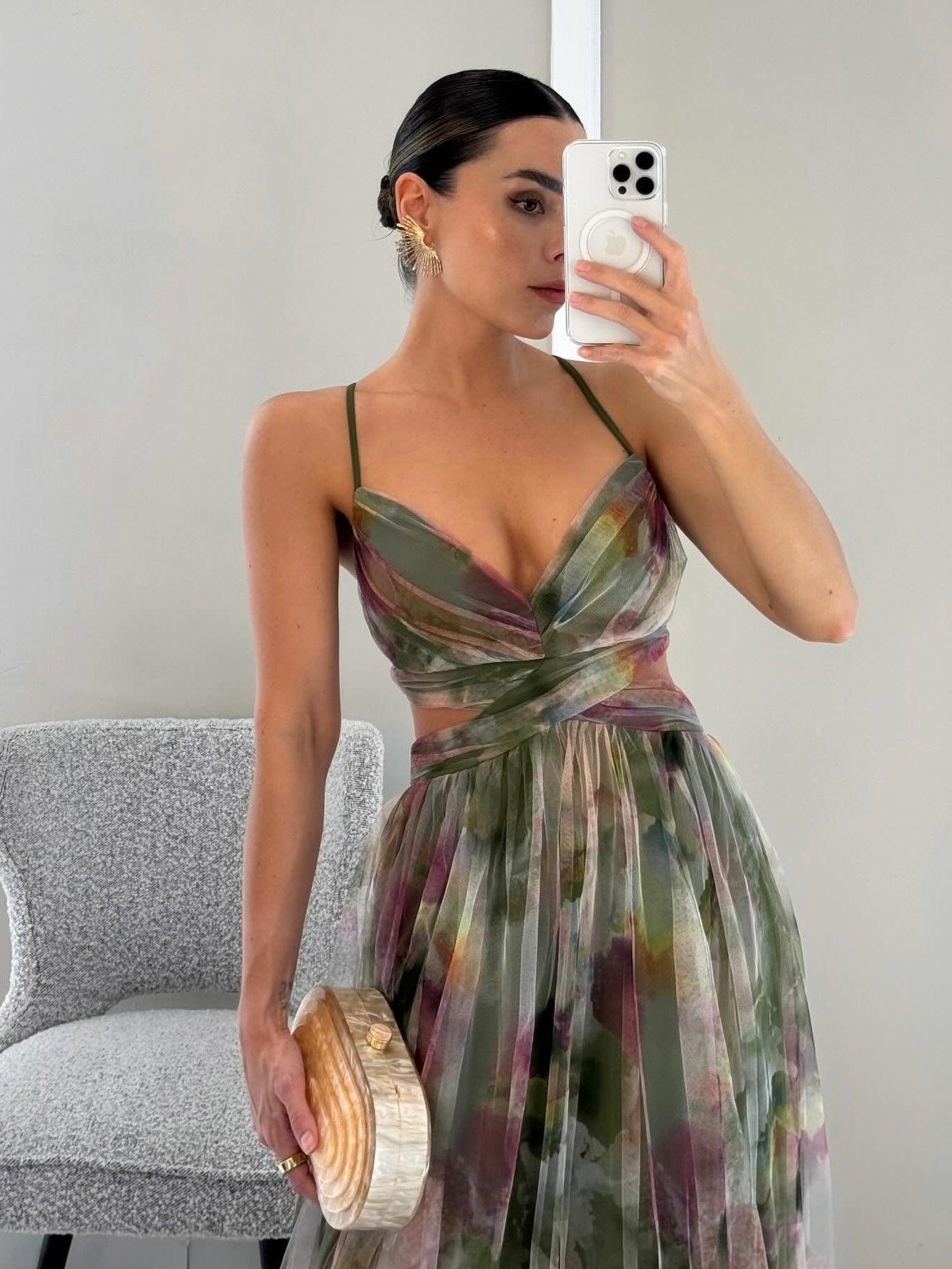 Image of Esther | Women's Spaghetti Strap Floral Maxi Dress