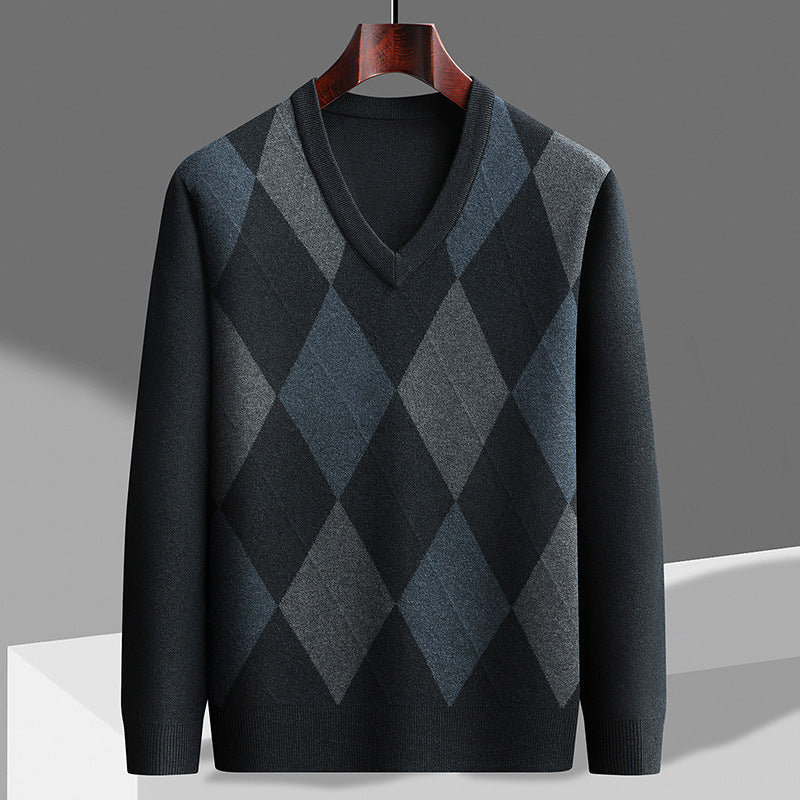 Image of Jared | Men's V-Neck Argyle Sweater