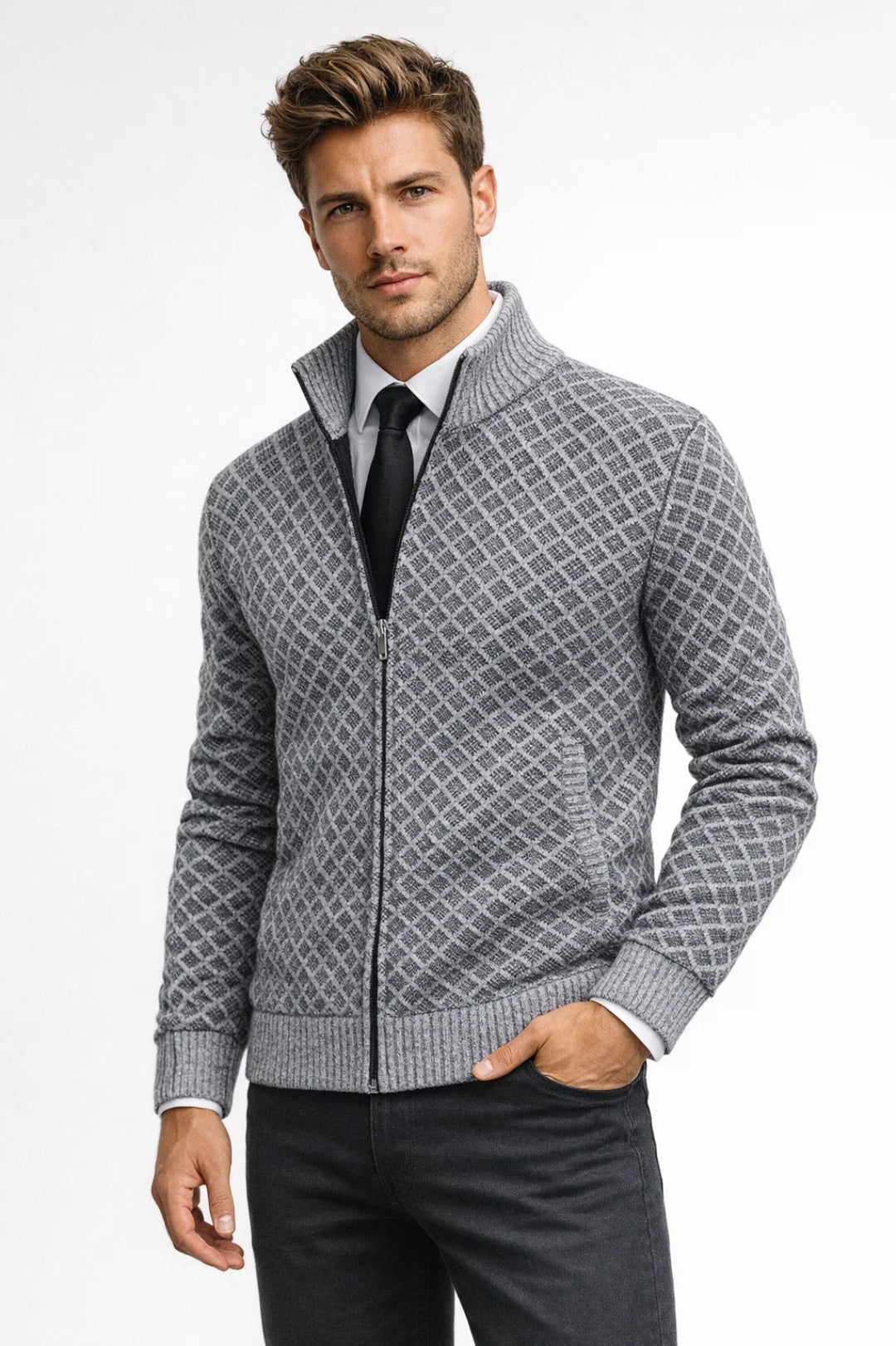 Image of Jonas | Men's Zip-Up Patterned Cardigan