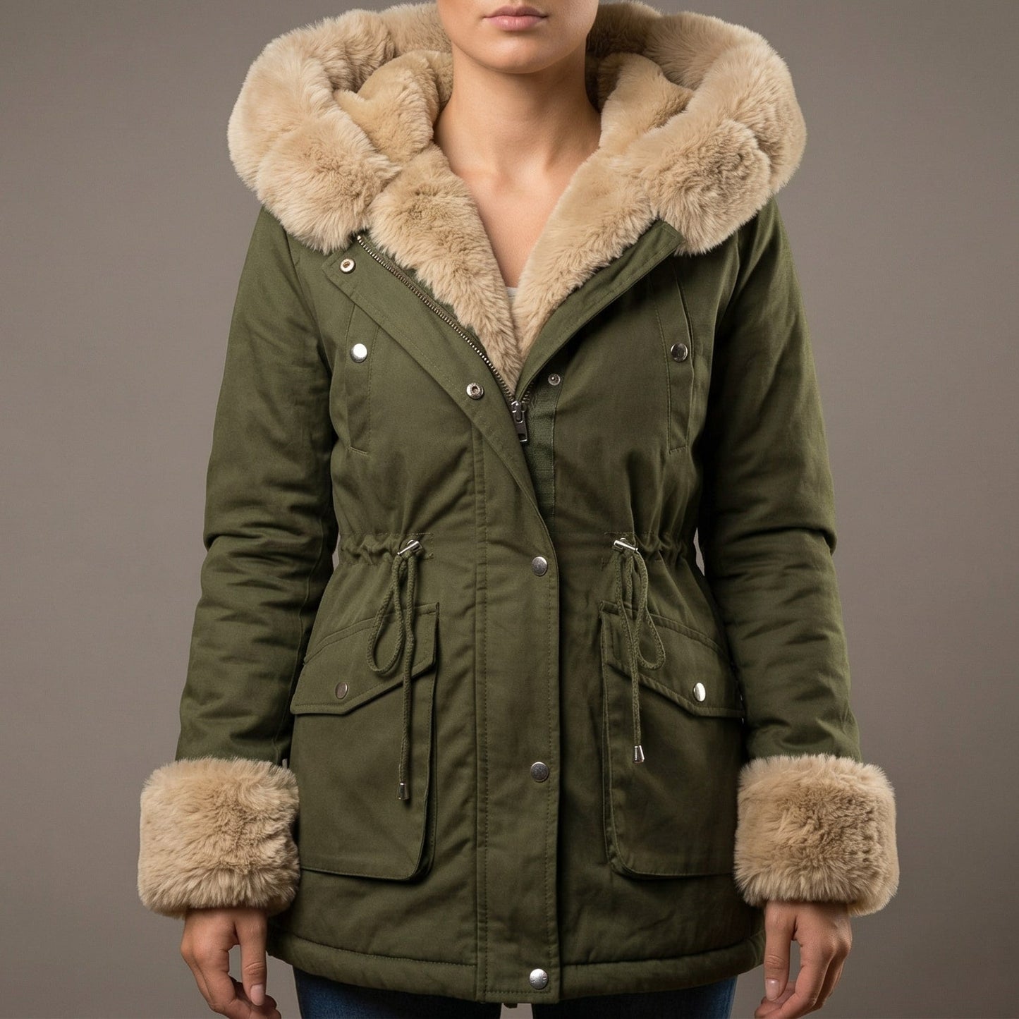 Image of Kate | Women's Hooded Faux Fur Trim Coat