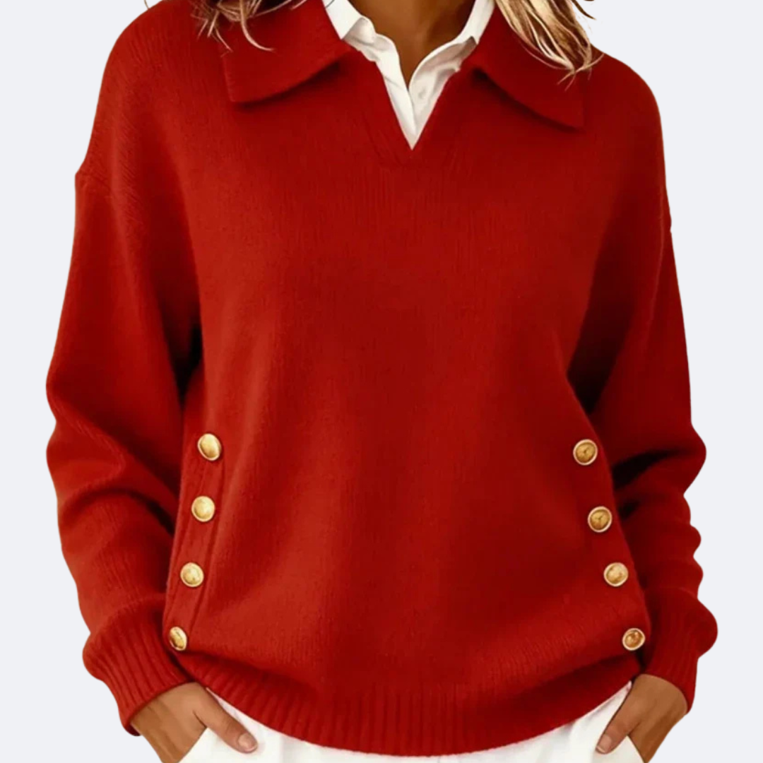 Image of Kyla | Women's Collared V-Neck Long Sleeve Sweater
