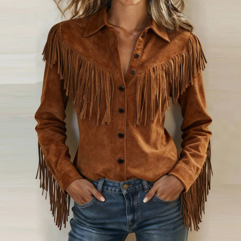 Image of Laura | Women's Fringe Long Sleeve Button-Down Blouse
