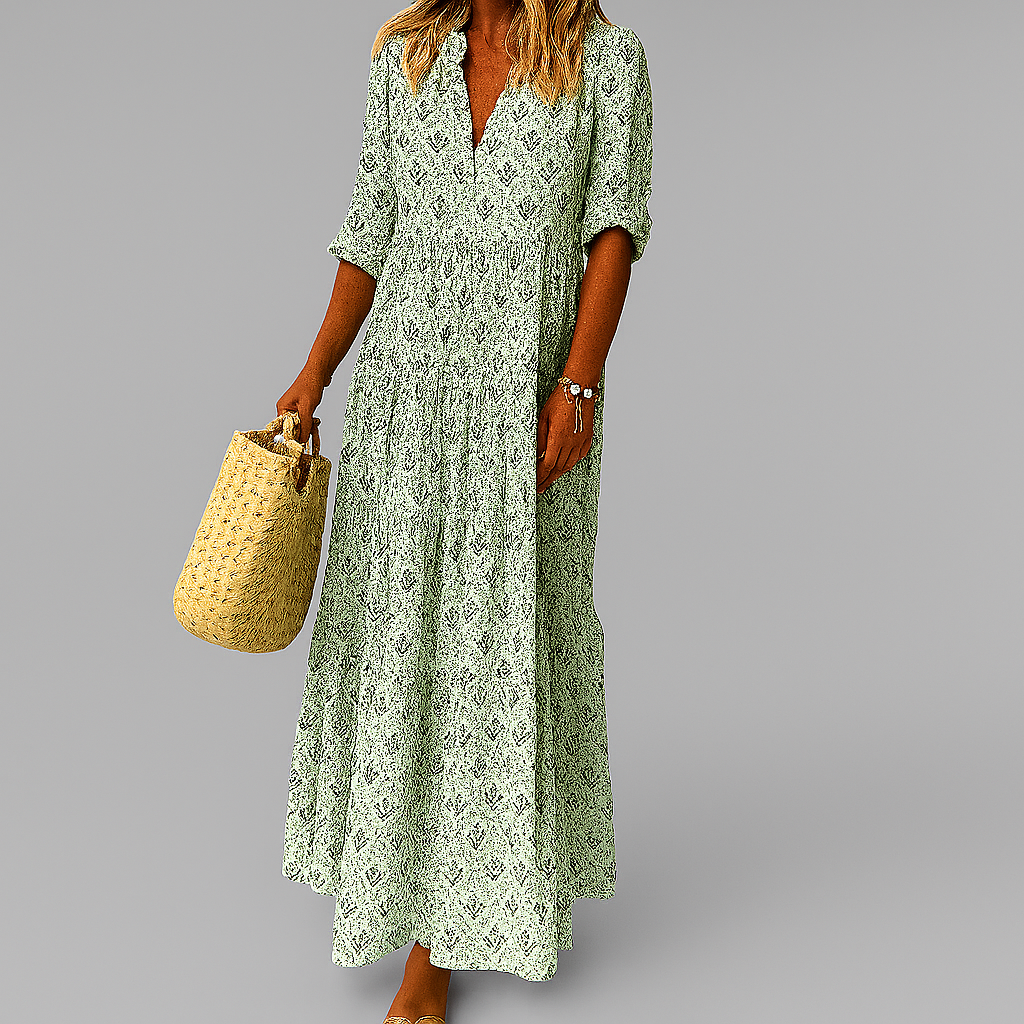 Image of Libby | Women's V-Neck Printed Maxi Dress