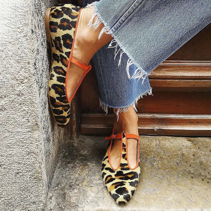 Image of Noelle | Women's Pointed Toe Animal Print Mary Jane Flats