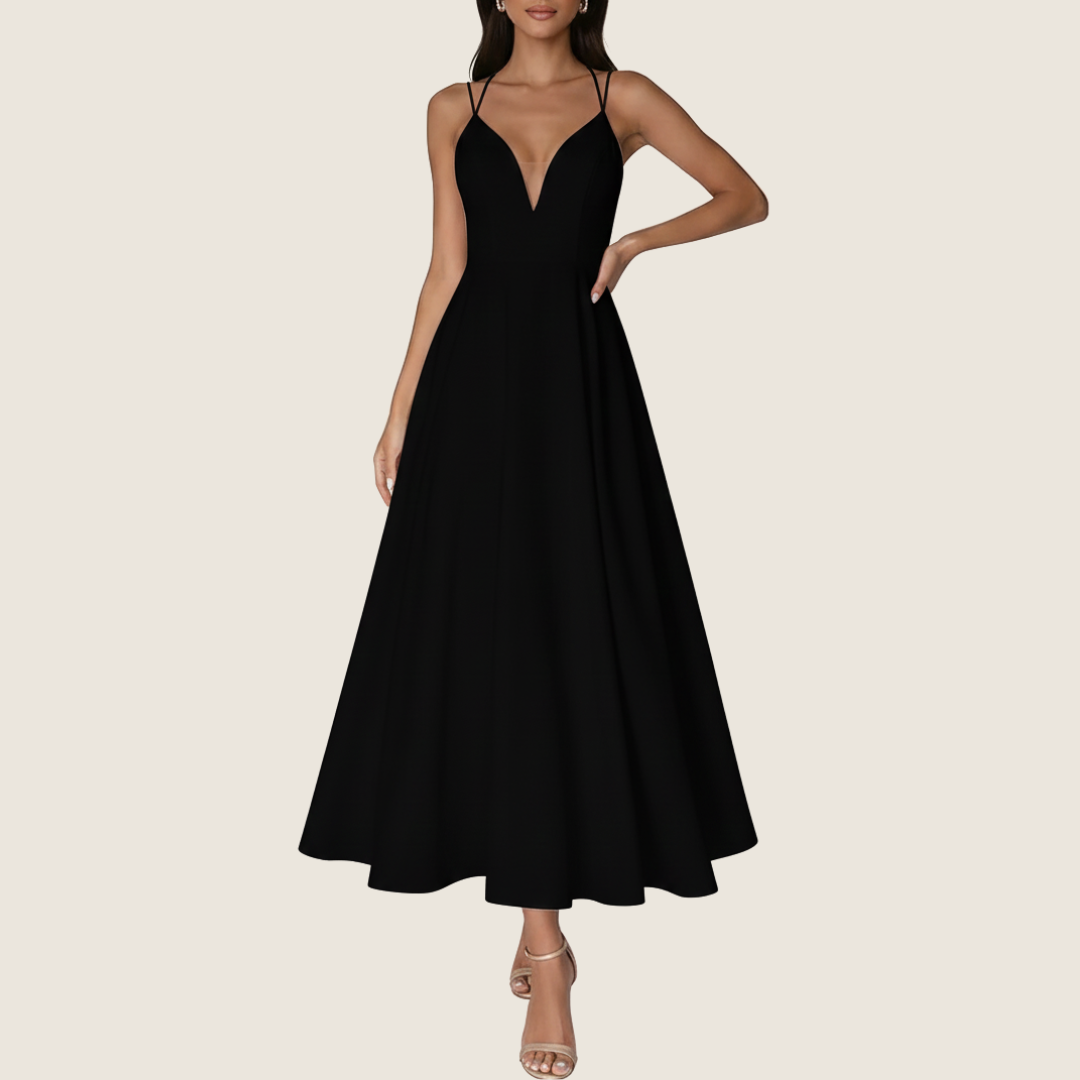 Image of Rosie | Women's V-Neck Sleeveless A-Line Midi Dress