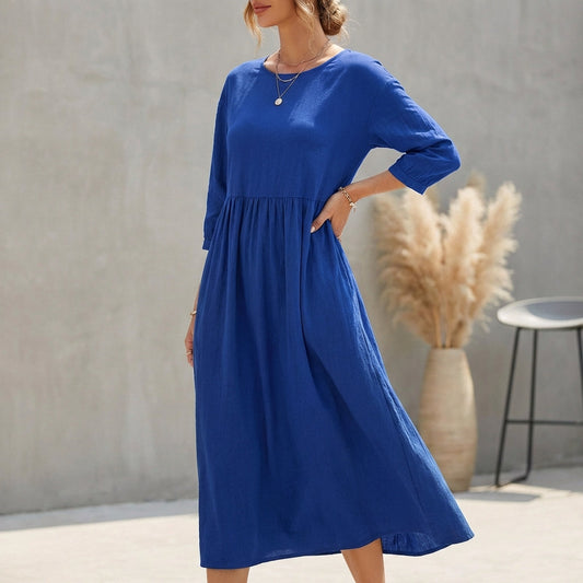 Image of Evelyn | Women's 3/4 Sleeve A-Line Midi Dress
