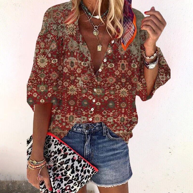 Image of Roberta | Women's Floral 3/4 Sleeve Button-Down Shirt