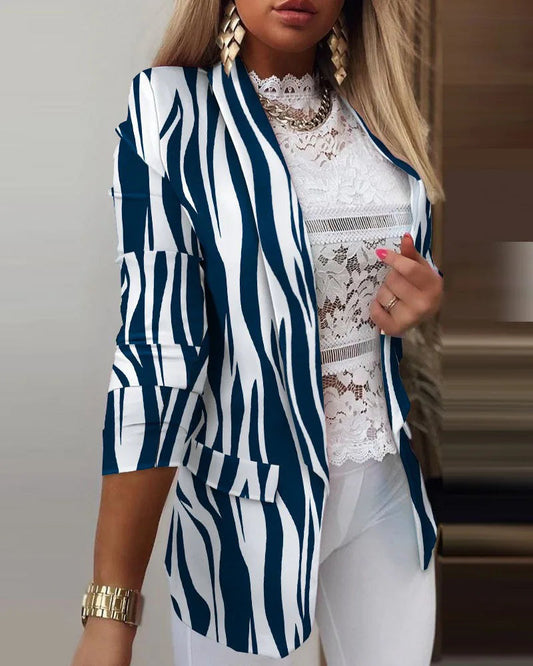 Image of Martha | Women's Printed 3/4 Sleeve Open Front Blazer