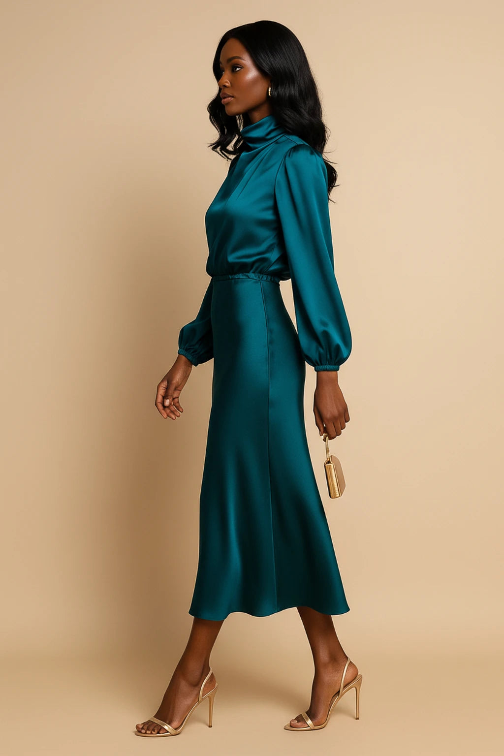 Women's Long Sleeve A-Line Midi Dress