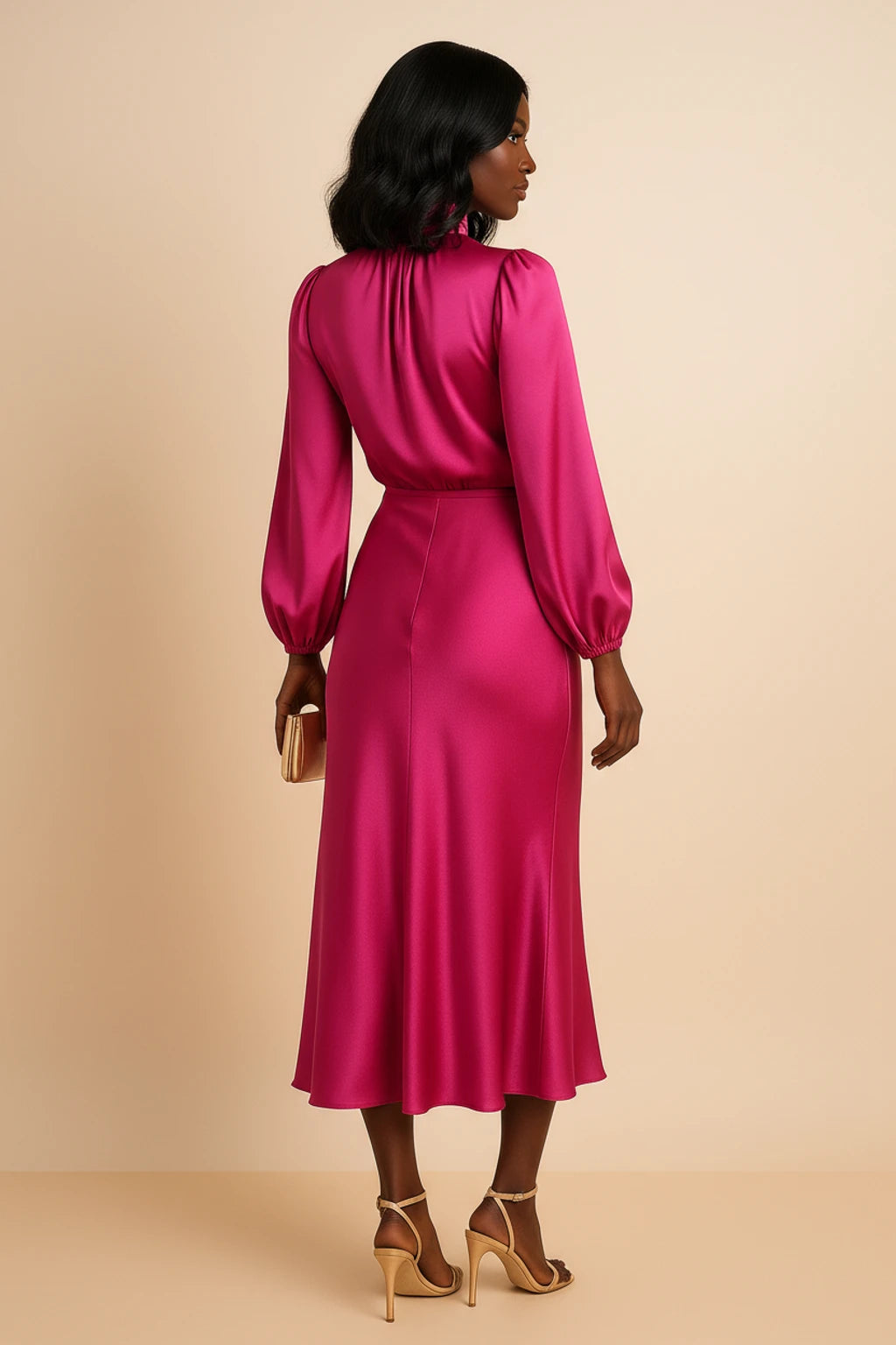 Women's Long Sleeve A-Line Midi Dress