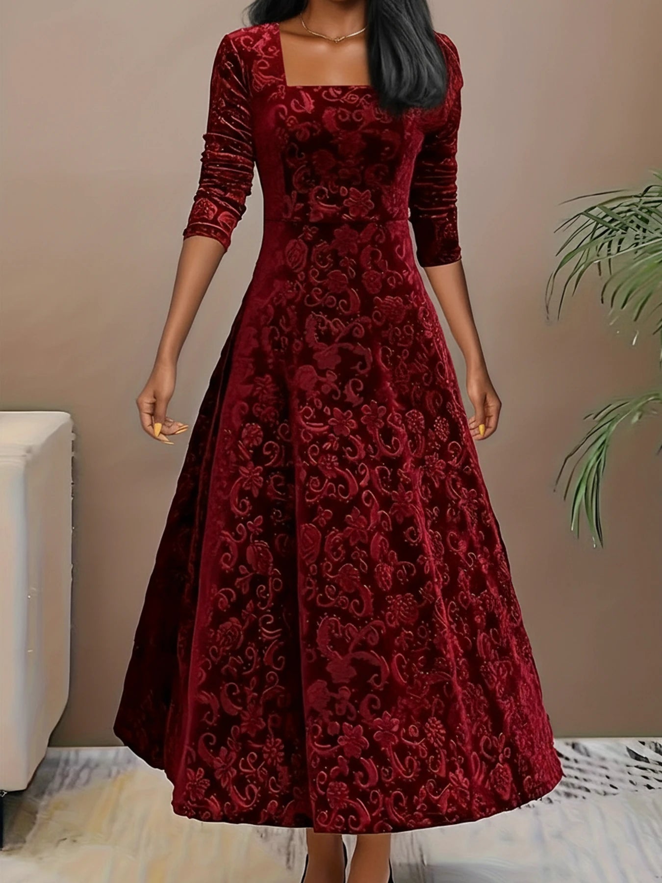 Women's Long Sleeve A-Line Midi Dress