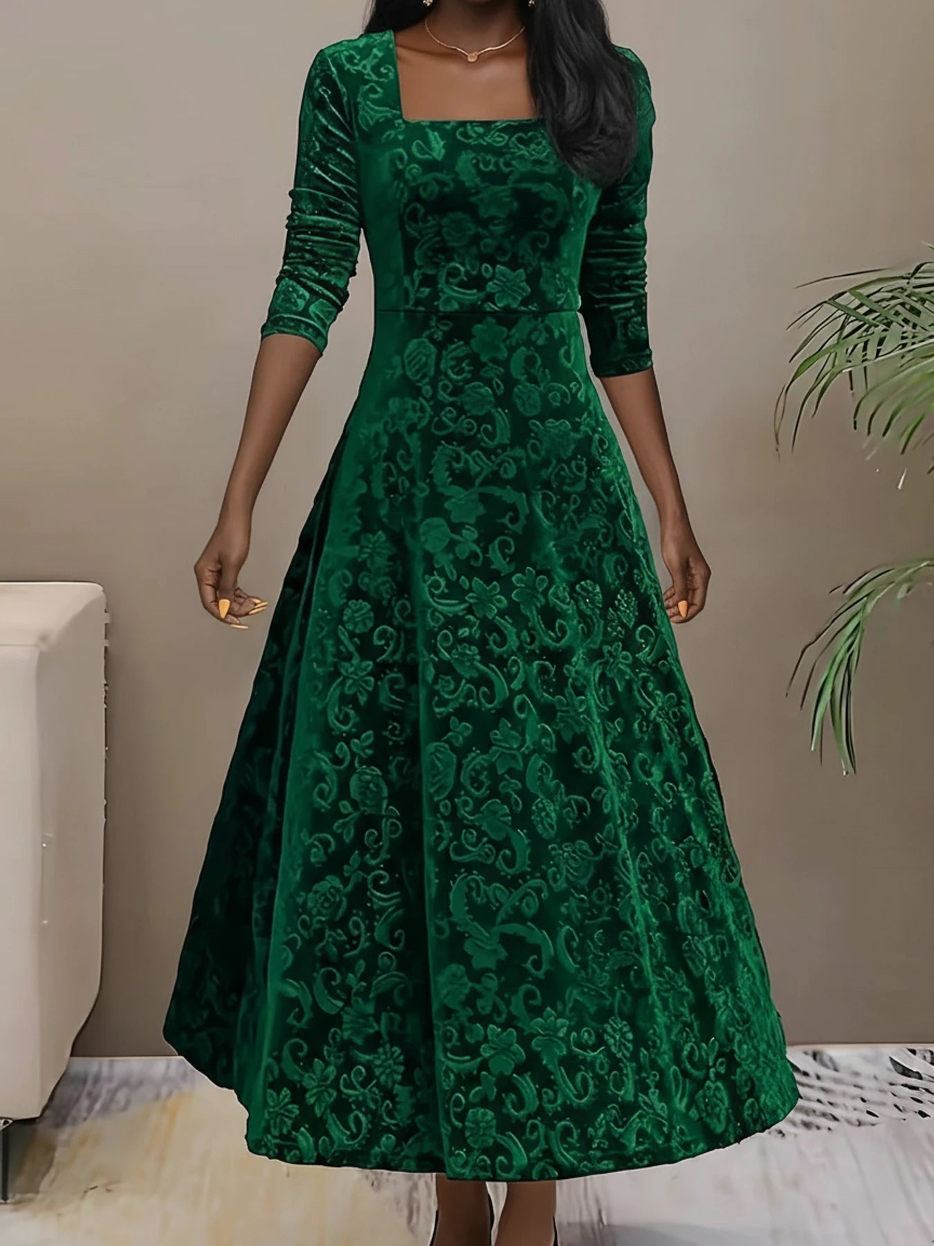 Women's Long Sleeve A-Line Midi Dress