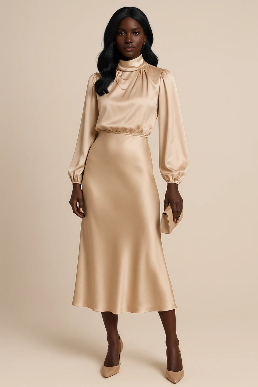 Women's Long Sleeve A-Line Midi Dress
