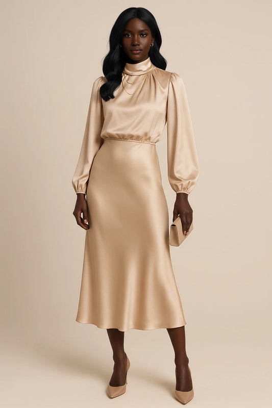 Women's Long Sleeve A-Line Midi Dress