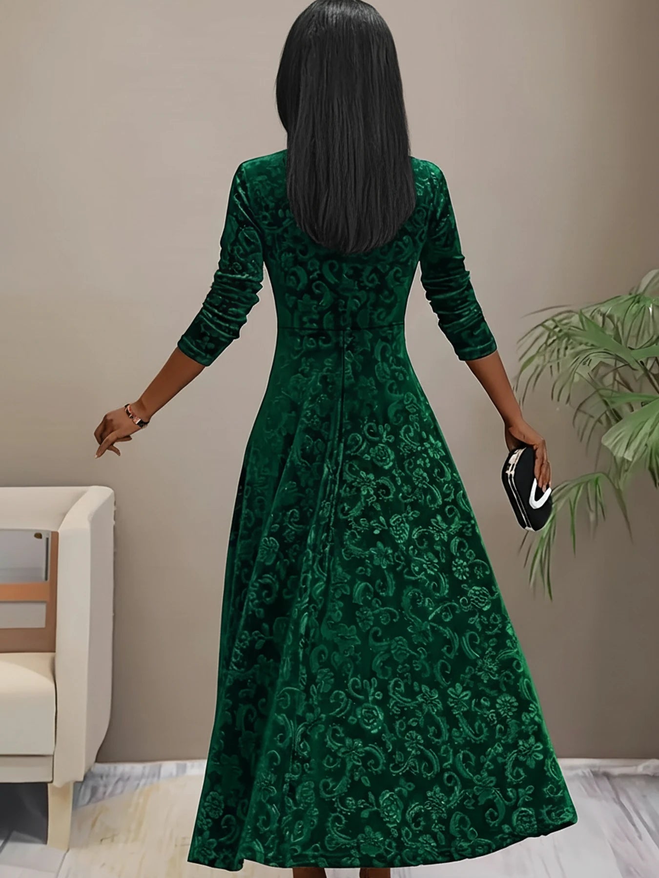 Women's Long Sleeve A-Line Midi Dress