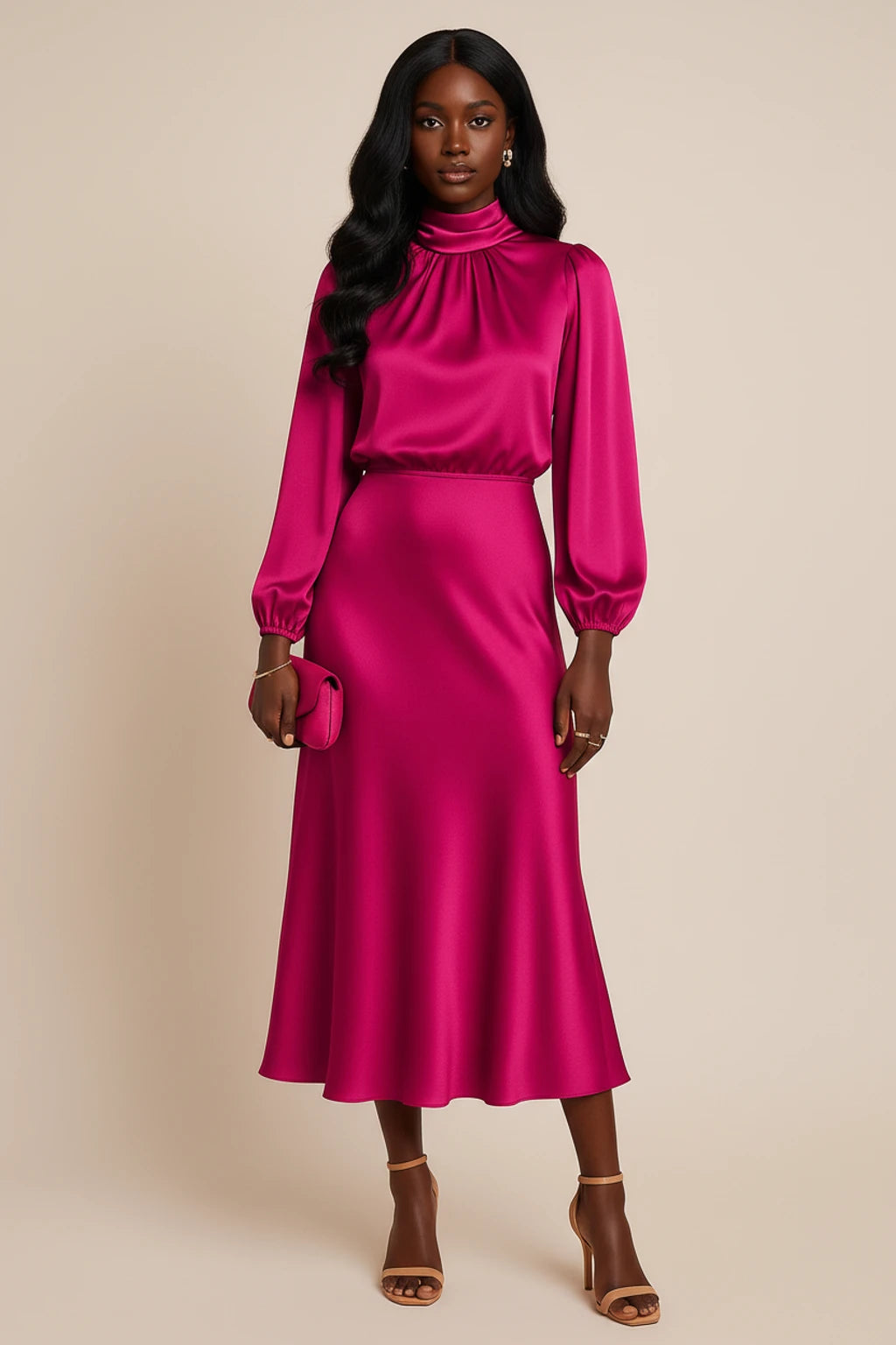 Women's Long Sleeve A-Line Midi Dress