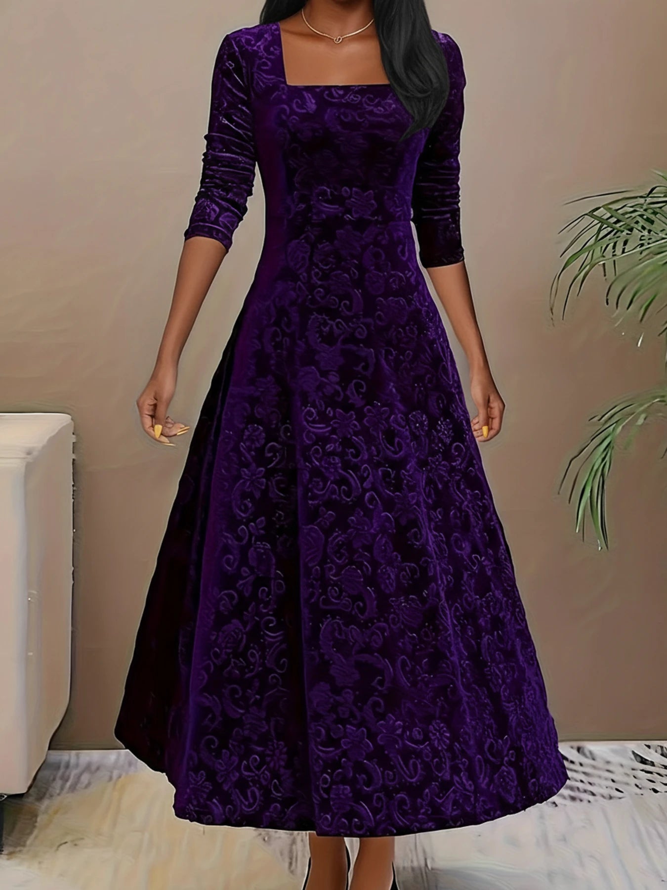 Women's Long Sleeve A-Line Midi Dress