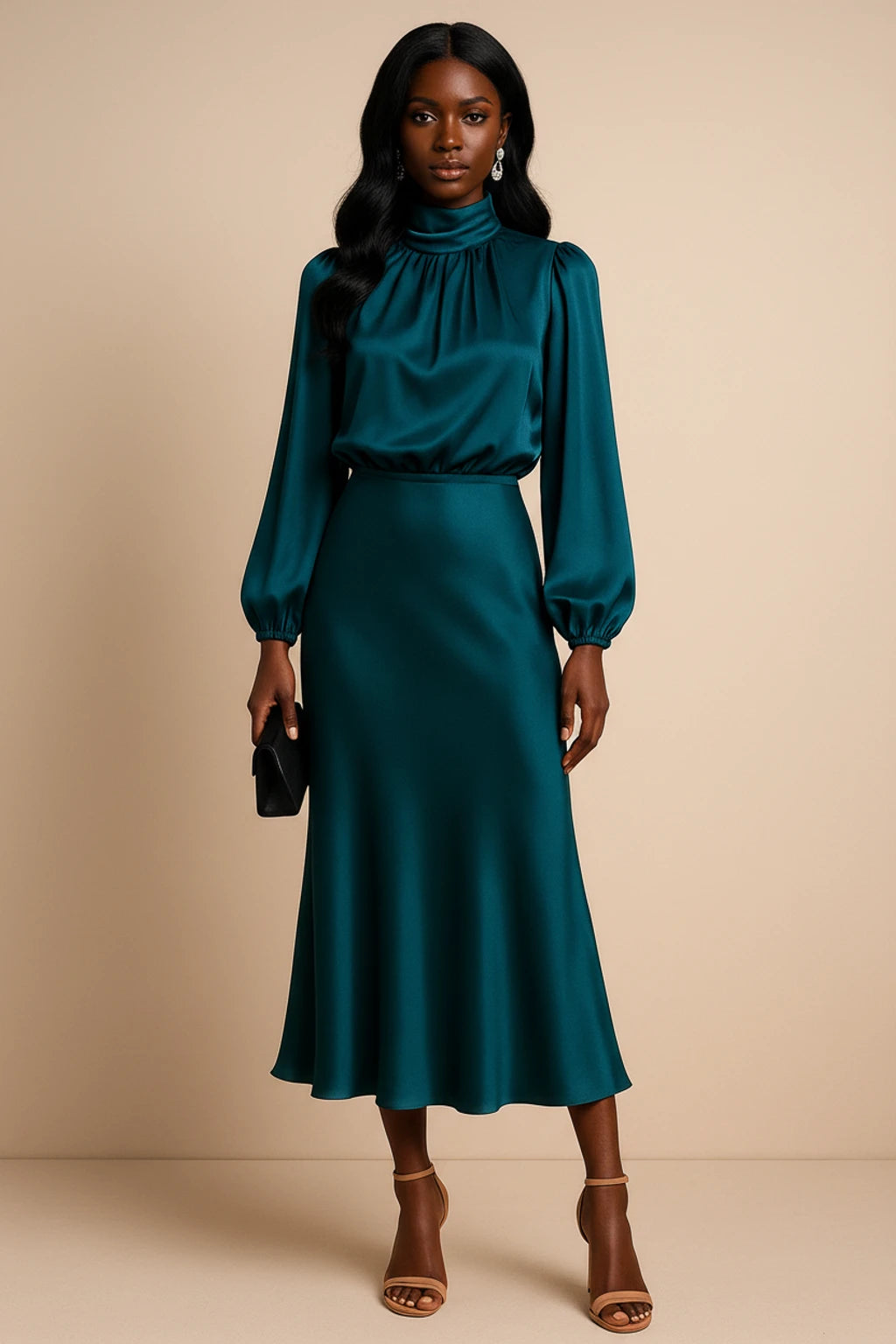 Women's Long Sleeve A-Line Midi Dress
