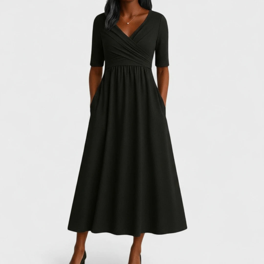 Women's V-Neck A-Line Midi Dress