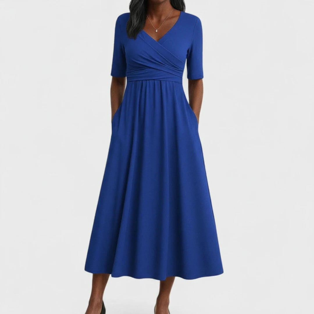 Women's V-Neck A-Line Midi Dress
