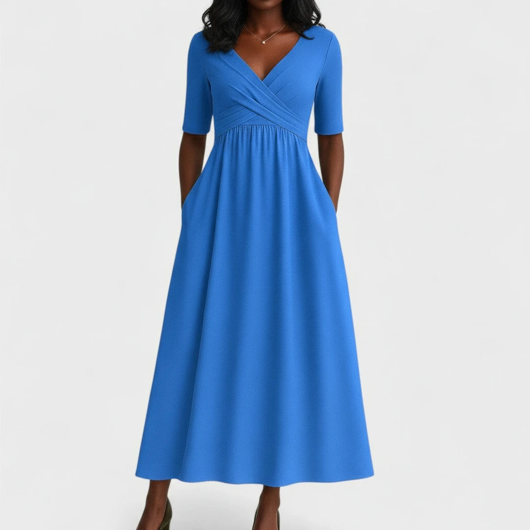 Women's V-Neck A-Line Midi Dress