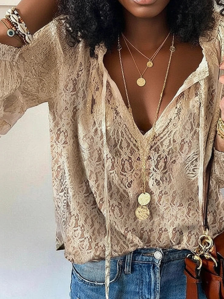 Women's Cutout Neckline Boho Blouse