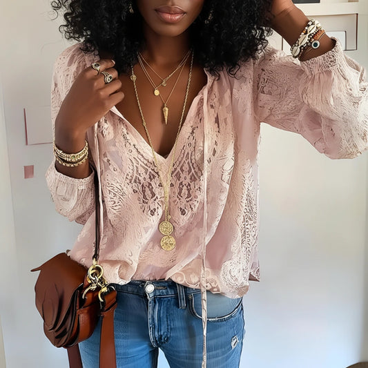 Women's Cutout Neckline Boho Blouse