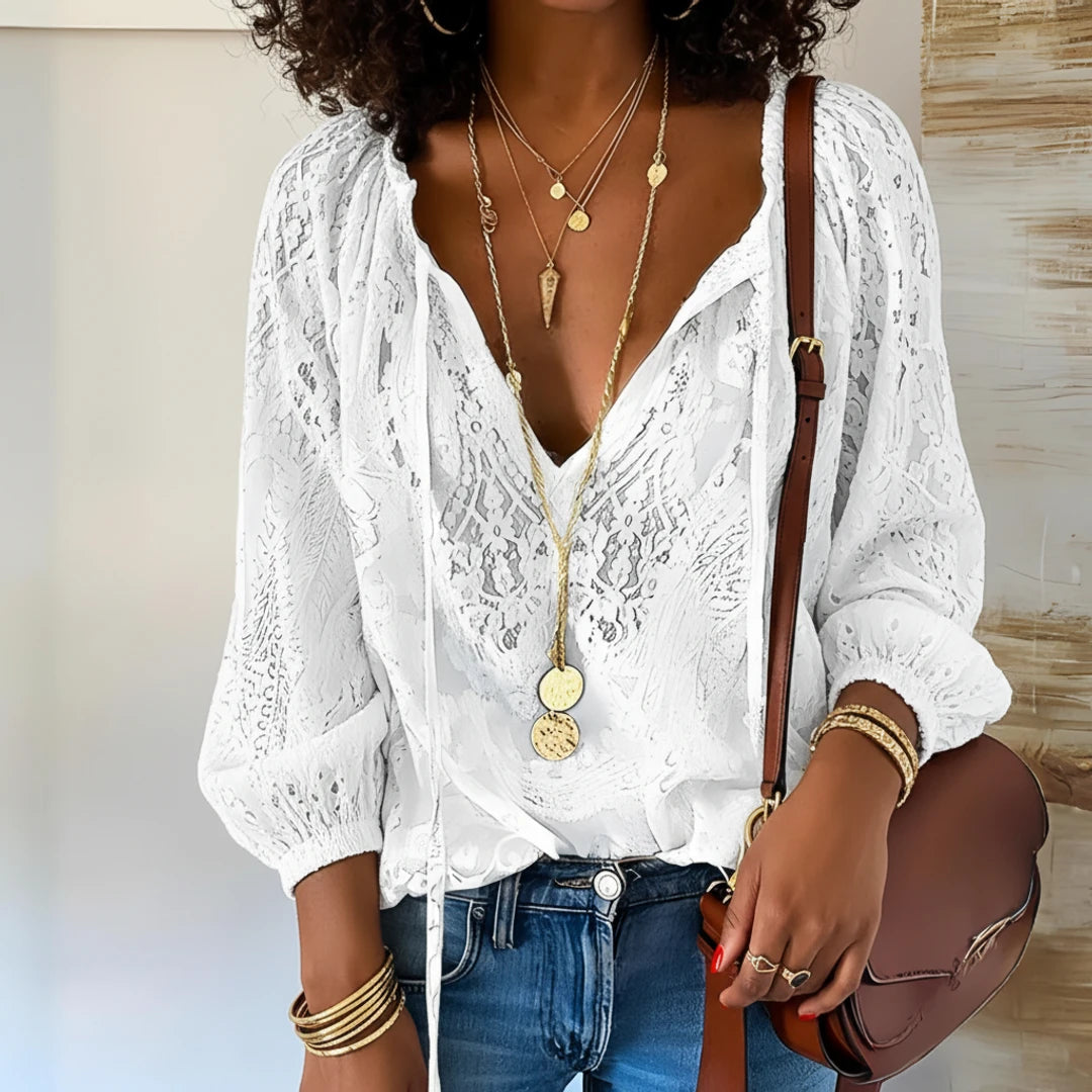 Women's Cutout Neckline Boho Blouse