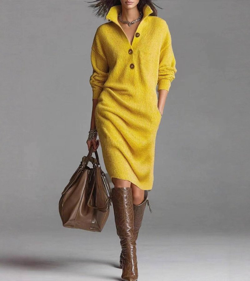 Image of Adeline | Women's High Neck Midi Sweater Dress