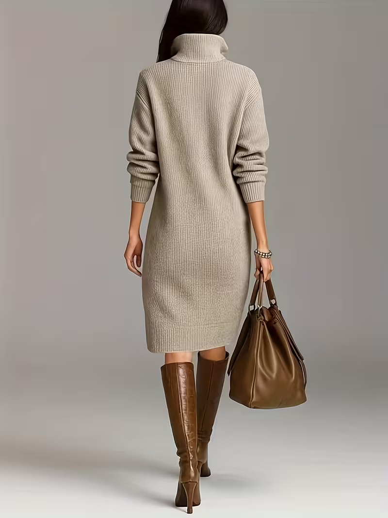 Image of Adeline | Women's High Neck Midi Sweater Dress