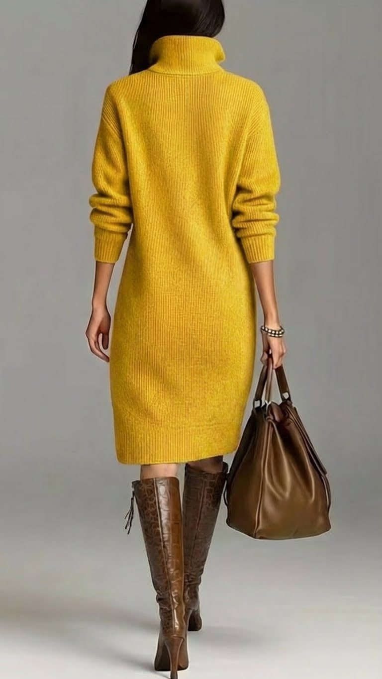 Image of Adeline | Women's High Neck Midi Sweater Dress