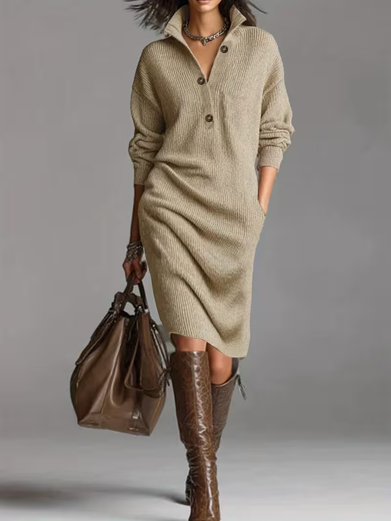 Image of Adeline | Women's High Neck Midi Sweater Dress