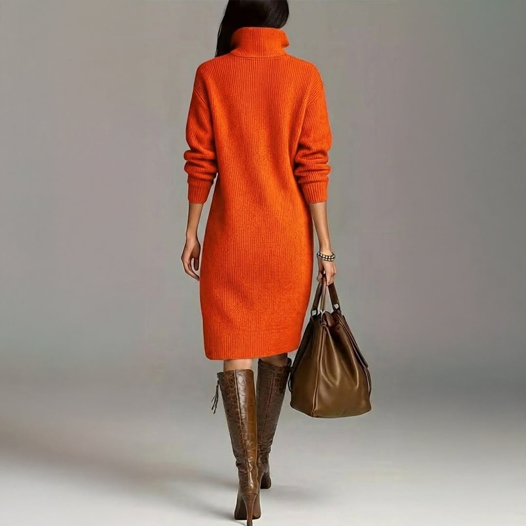 Image of Adeline | Women's High Neck Midi Sweater Dress