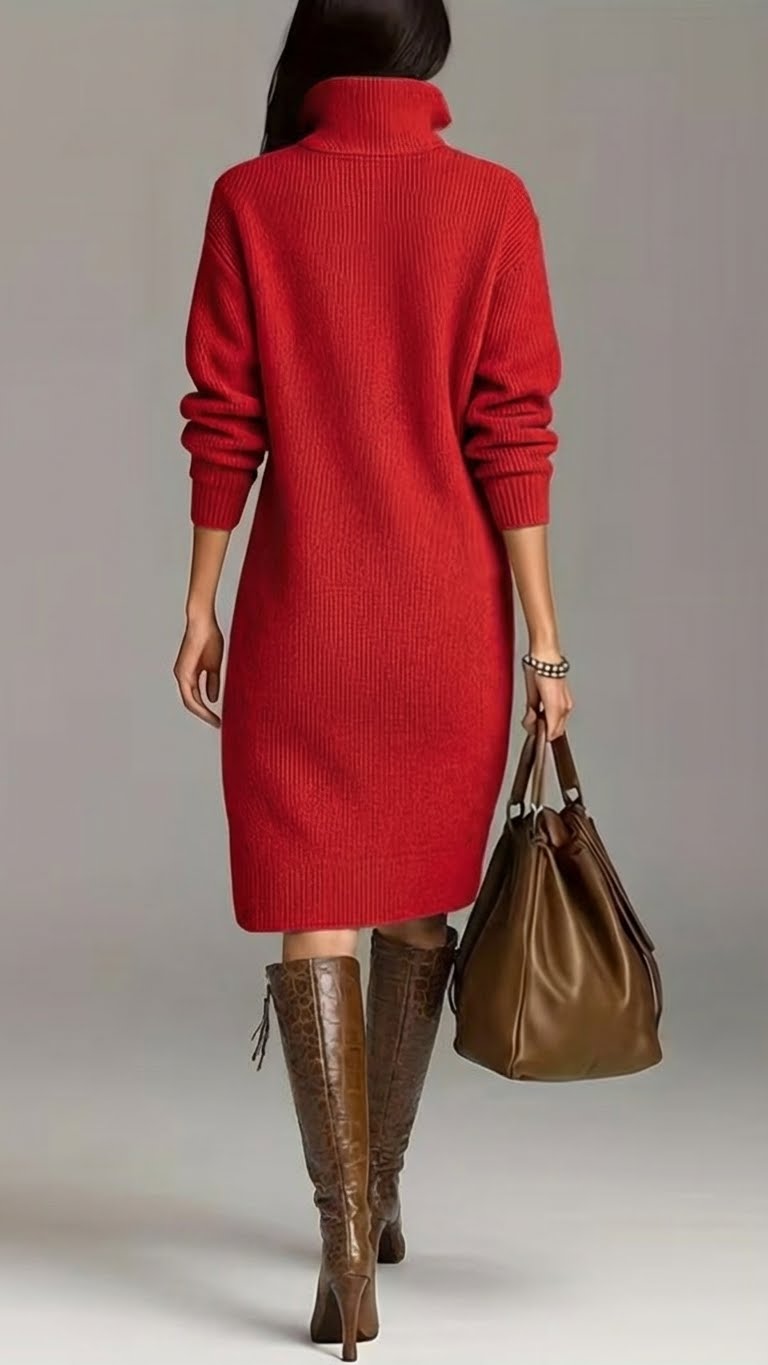 Image of Adeline | Women's High Neck Midi Sweater Dress