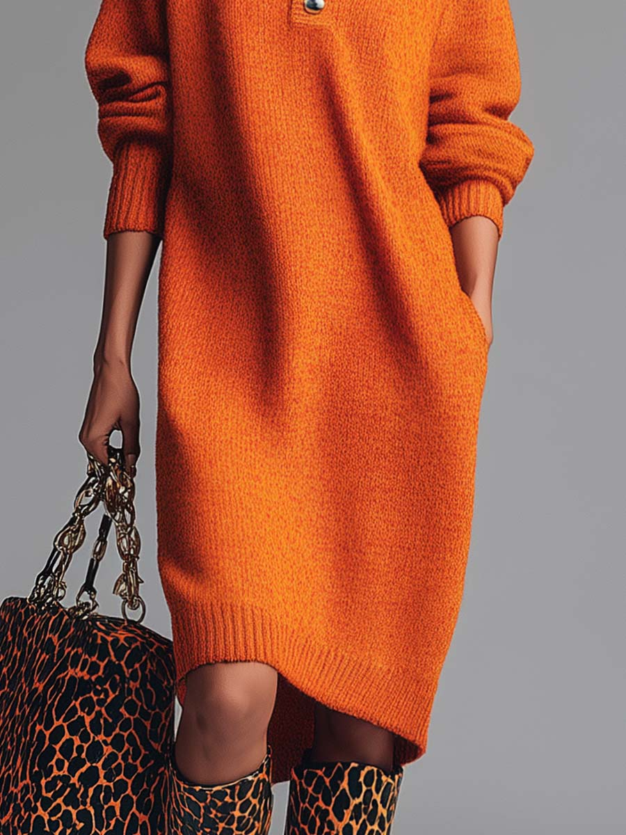 Image of Adeline | Women's High Neck Midi Sweater Dress