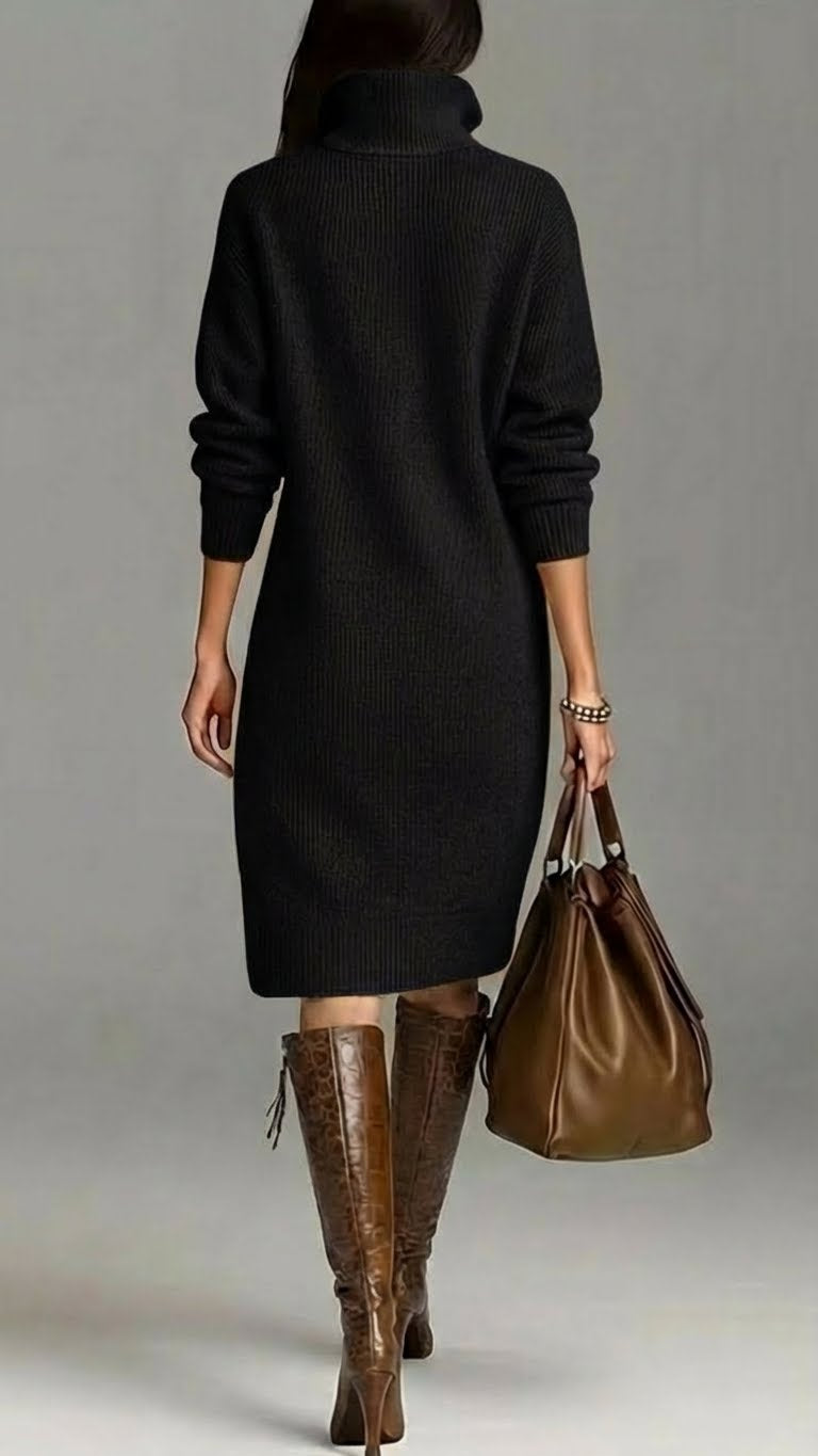 Image of Adeline | Women's High Neck Midi Sweater Dress