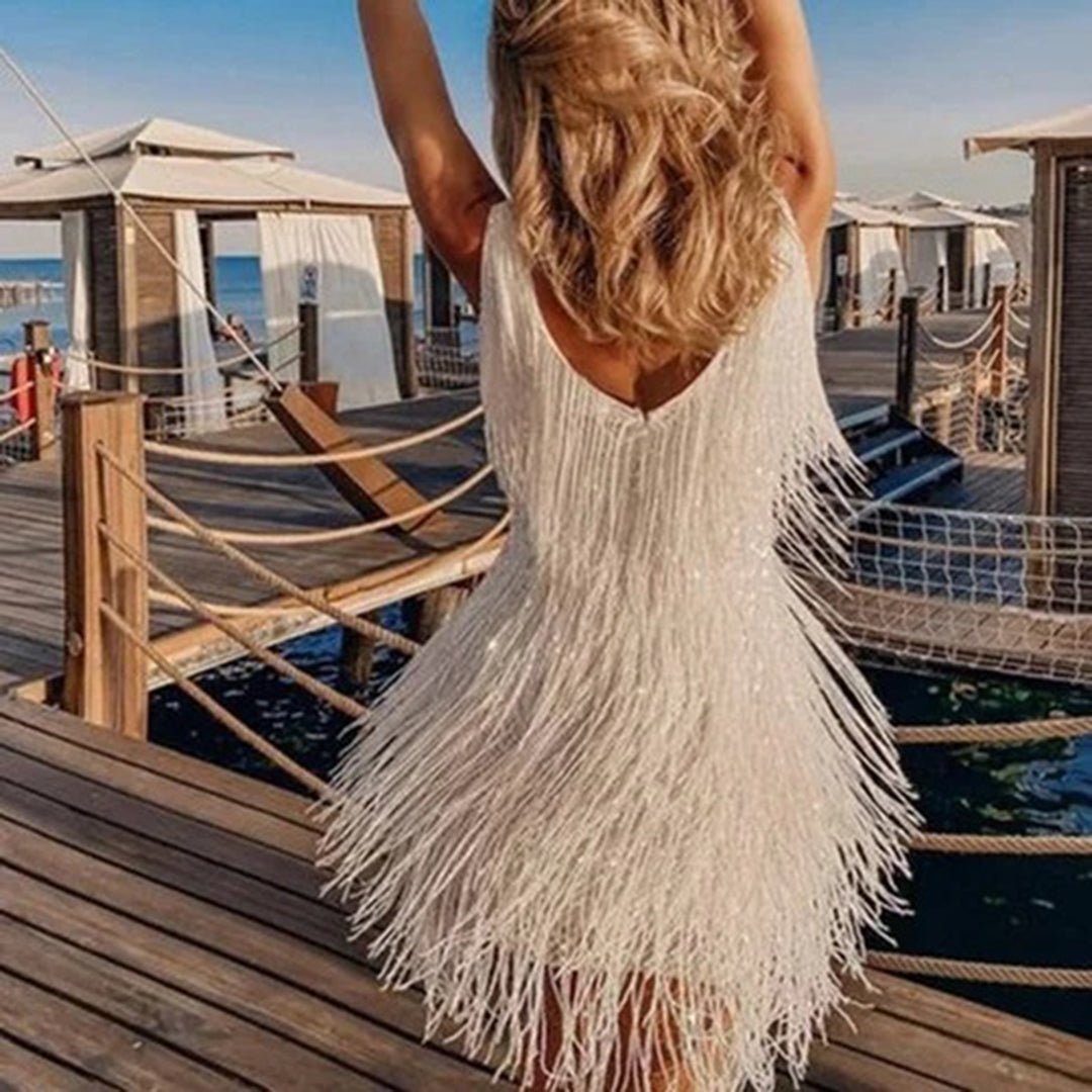 Image of Amanda | Women's V-Neck Mini Fringe Dress