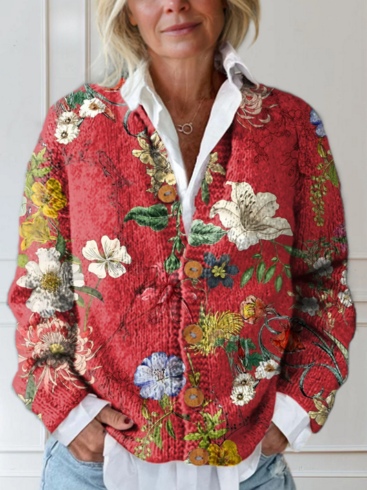 Image of Ann | Women's Button-Down Floral Cardigan