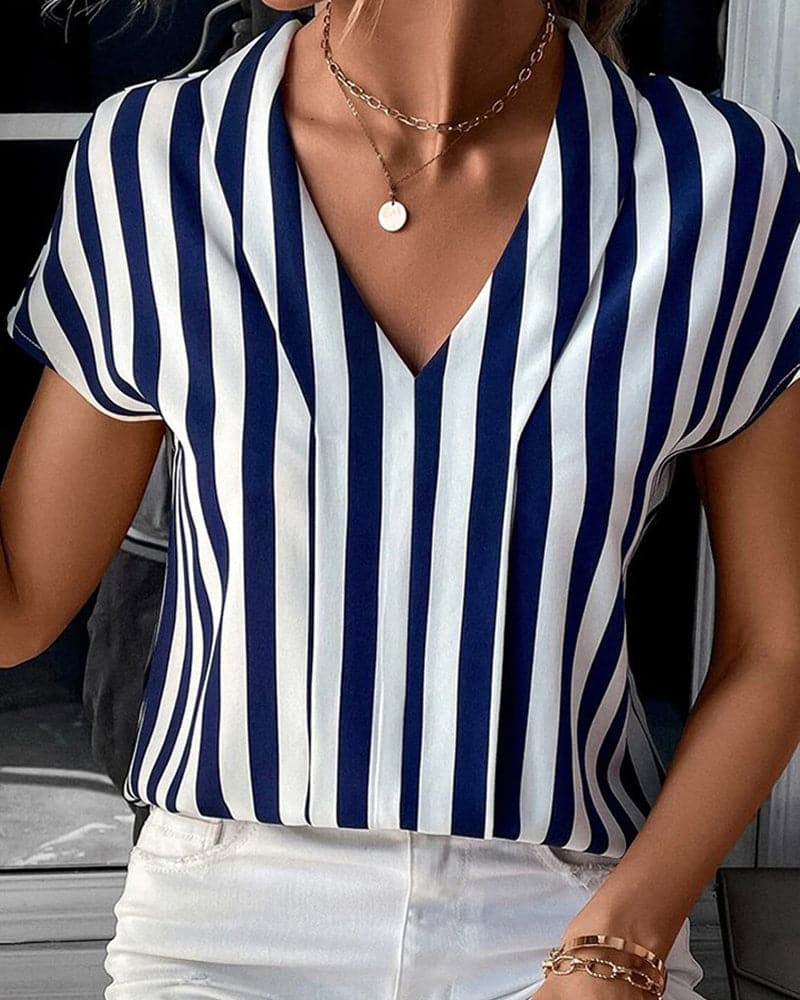 Image of Autumn | Women's Striped Short Sleeve Blouse