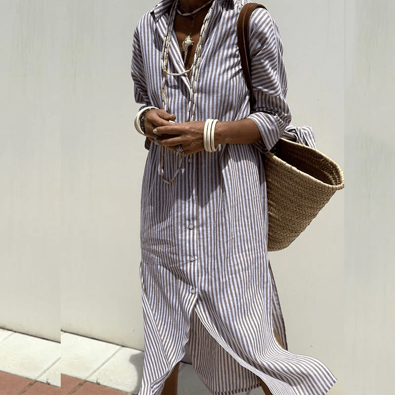 Image of Barbara | Women's Button-Down Striped Midi Dress