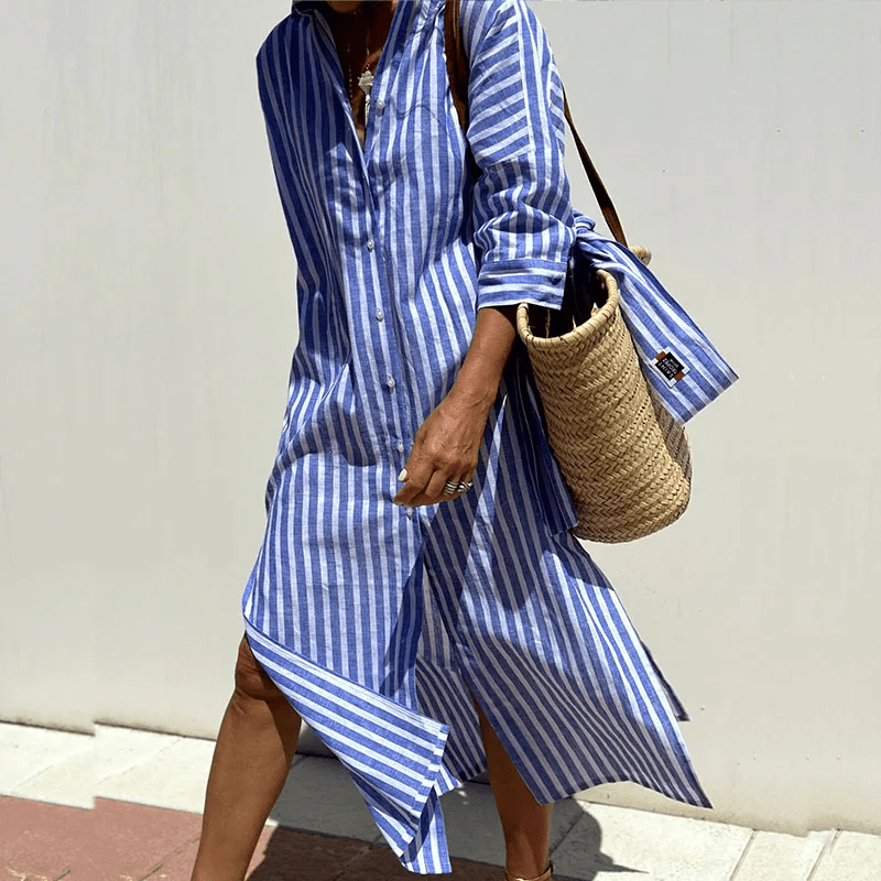 Image of Barbara | Women's Button-Down Striped Midi Dress