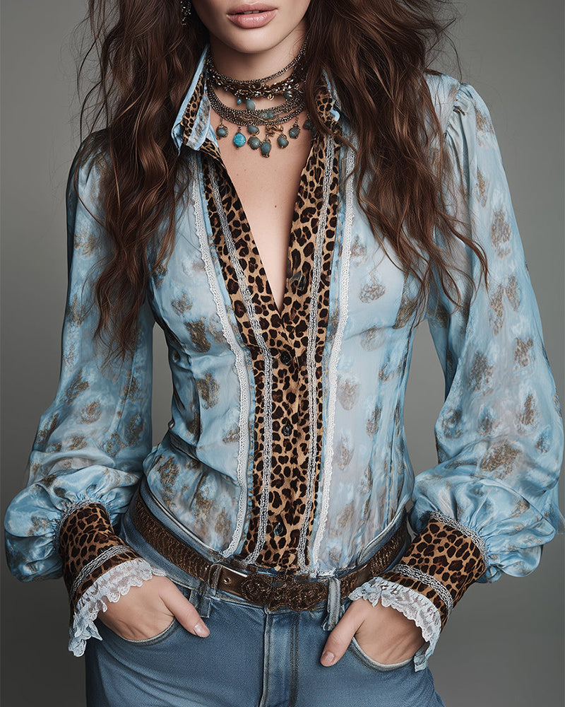 Image of Bella | Women's Long Sleeve Sheer Animal Print Blouse