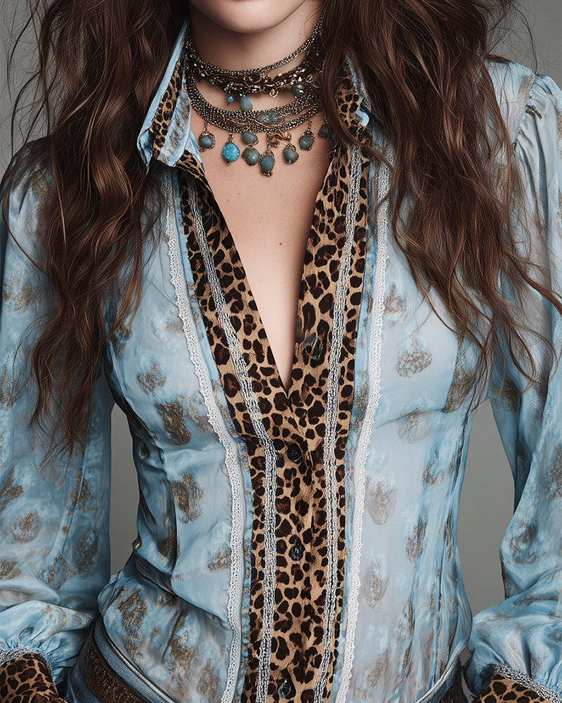 Image of Bella | Women's Long Sleeve Sheer Animal Print Blouse