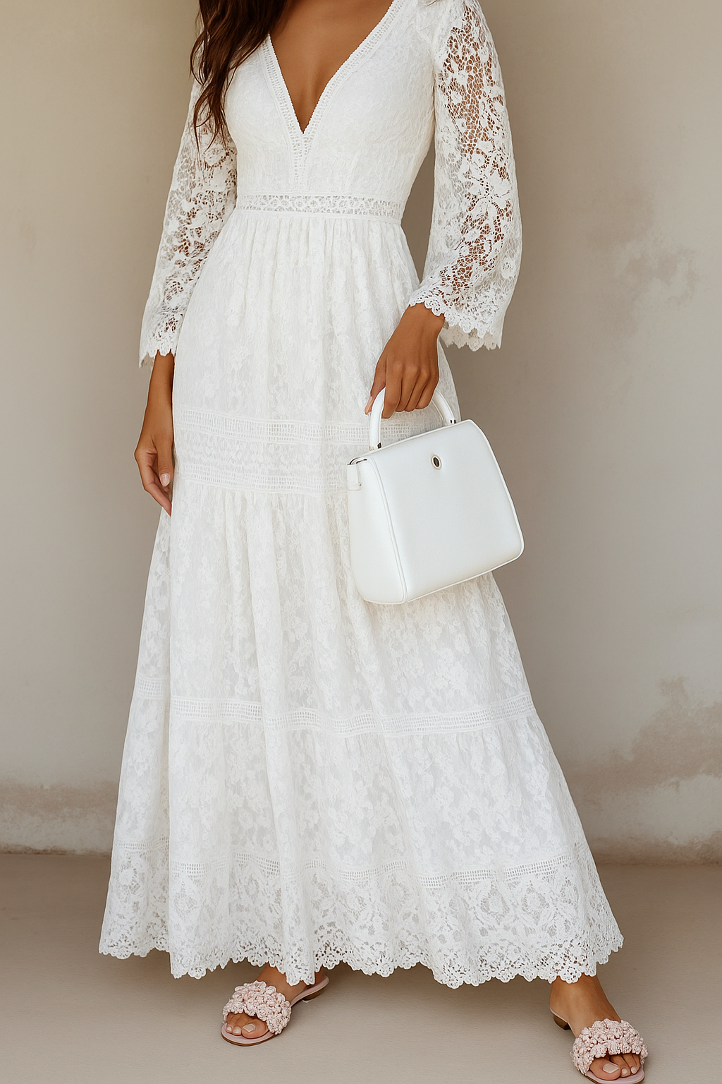 Image of Beverly | Women's V-Neck Lace Maxi Dress