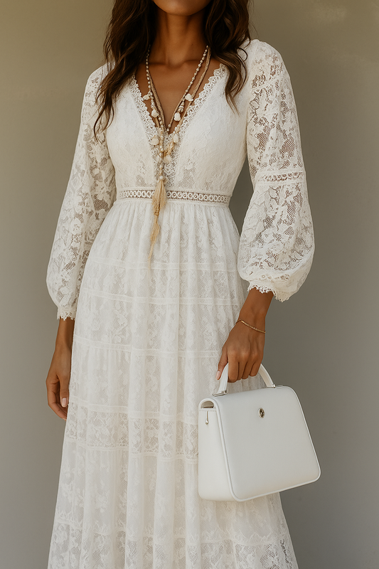 Image of Beverly | Women's V-Neck Lace Maxi Dress